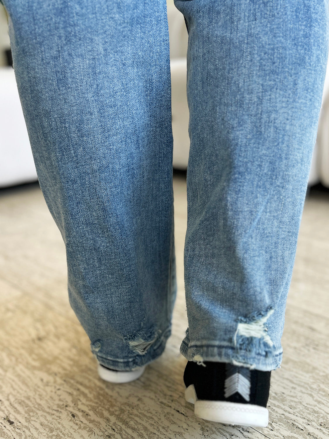 Stilla | Blå Fuld Størrelse Høj Talje Distressed Lige Jeans