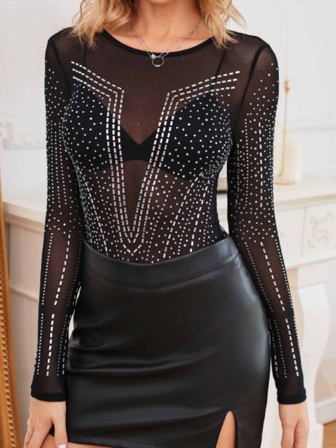 Stilla | Mesh Gennemsigtig Langærmet Bodysuit