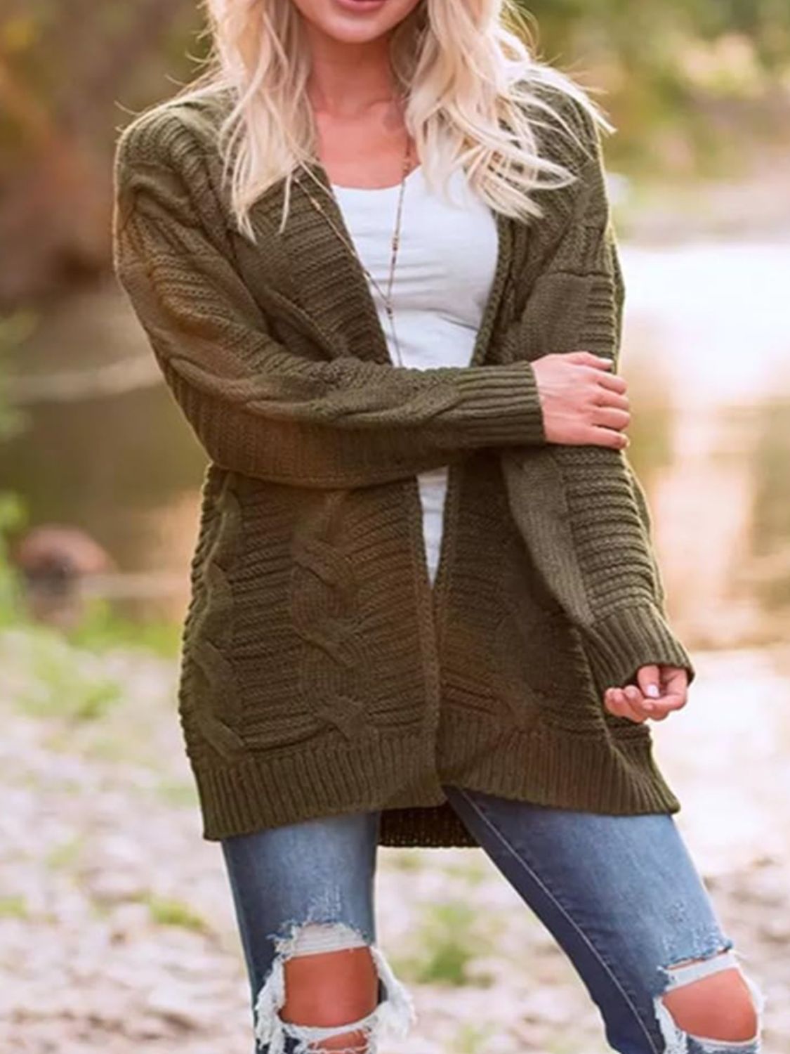 Stilla | Strik Åben Front Langærmet Cardigan