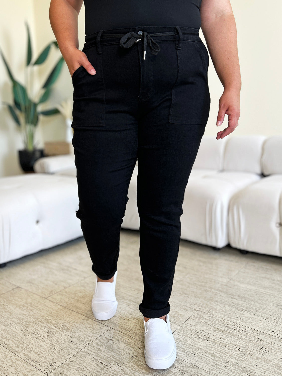 Stilla | Blå Fuld Størrelse Høj Talje Dobbeltrullet Manchet Jeans