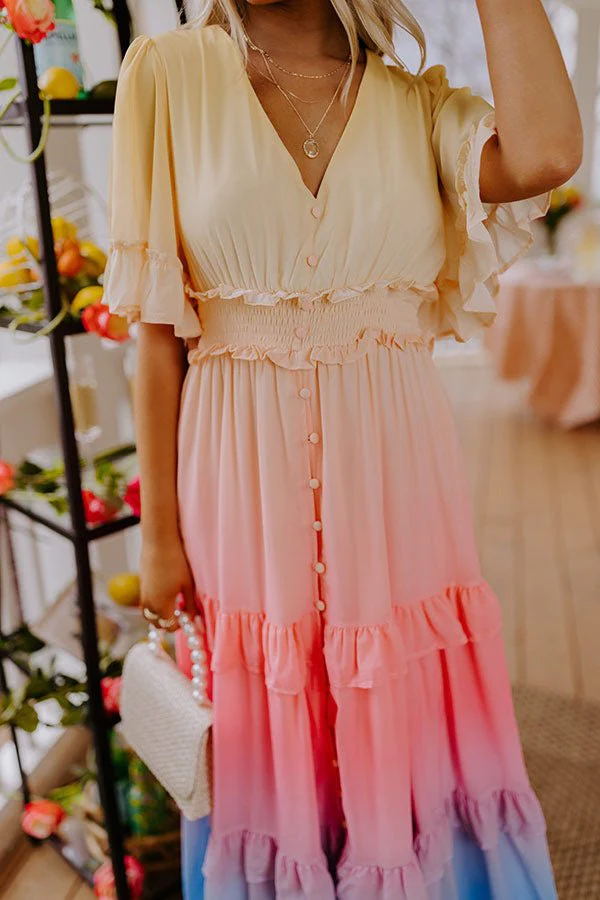 Stilla | Ombre Sunsæt Ruffles Maxi Kjole