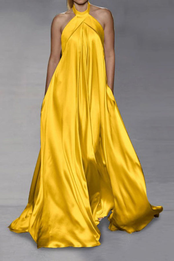 Stilla | Bijou Satin Halterneck Aften Fest Maxi Kjole