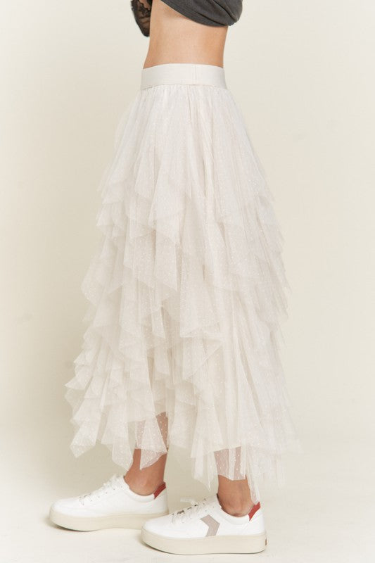Stilla | Lagd Polka Dot Mesh Foret A-line Midi Nederdel