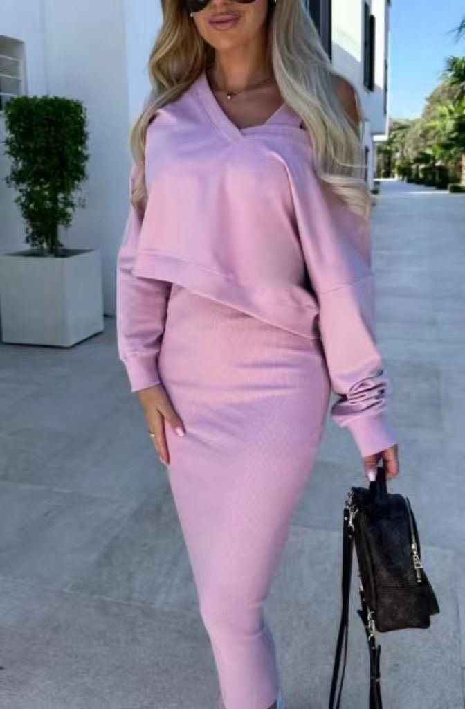 Stilla | Hals Strop Vest Høj Talje Midi Skirt Sweatshirt to Delt Sæt