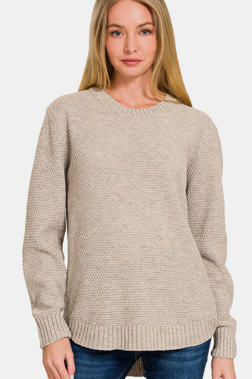 Stilla | Ful Size Rund Hals Langærmet Buekant Sweatshirt