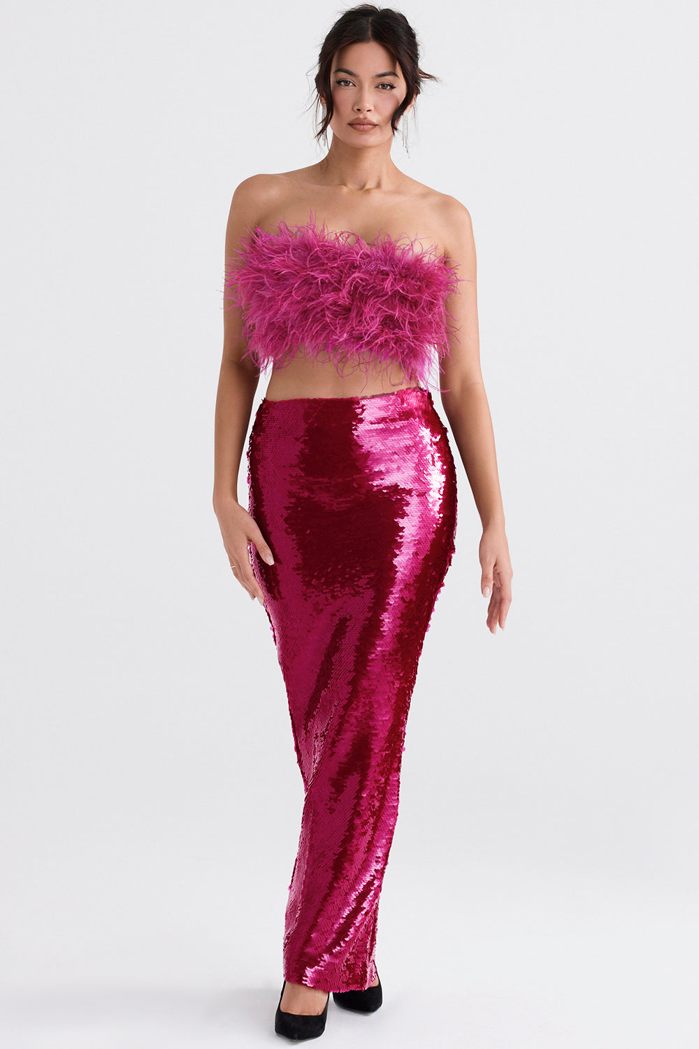 Stilla | Lys Pink Bandeau Med Pailletter Og Maxi Nederdel