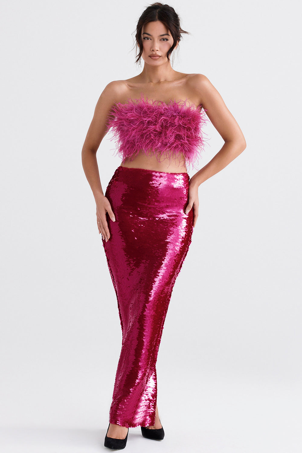 Stilla | Lys Pink Bandeau Med Pailletter Og Maxi Nederdel