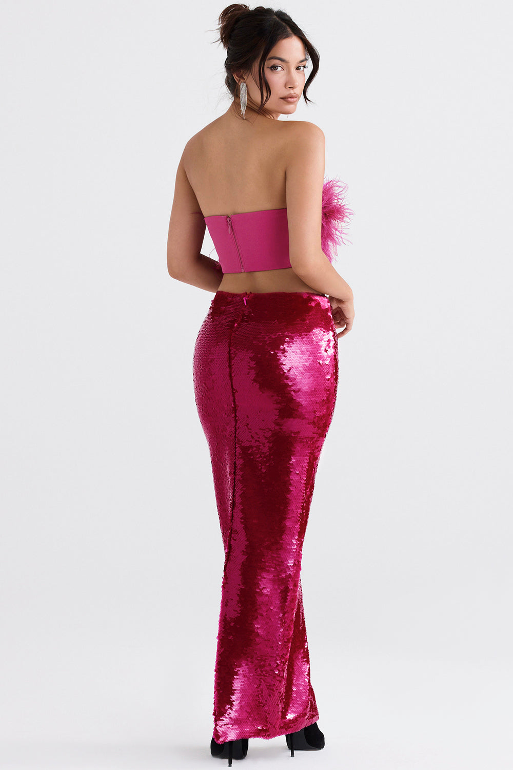 Stilla | Lys Pink Bandeau Med Pailletter Og Maxi Nederdel