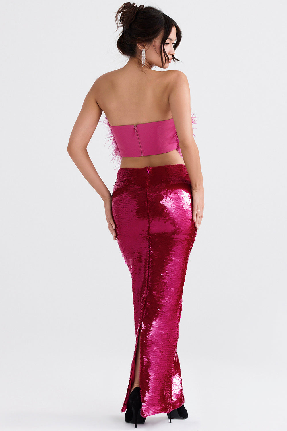Stilla | Lys Pink Bandeau Med Pailletter Og Maxi Nederdel