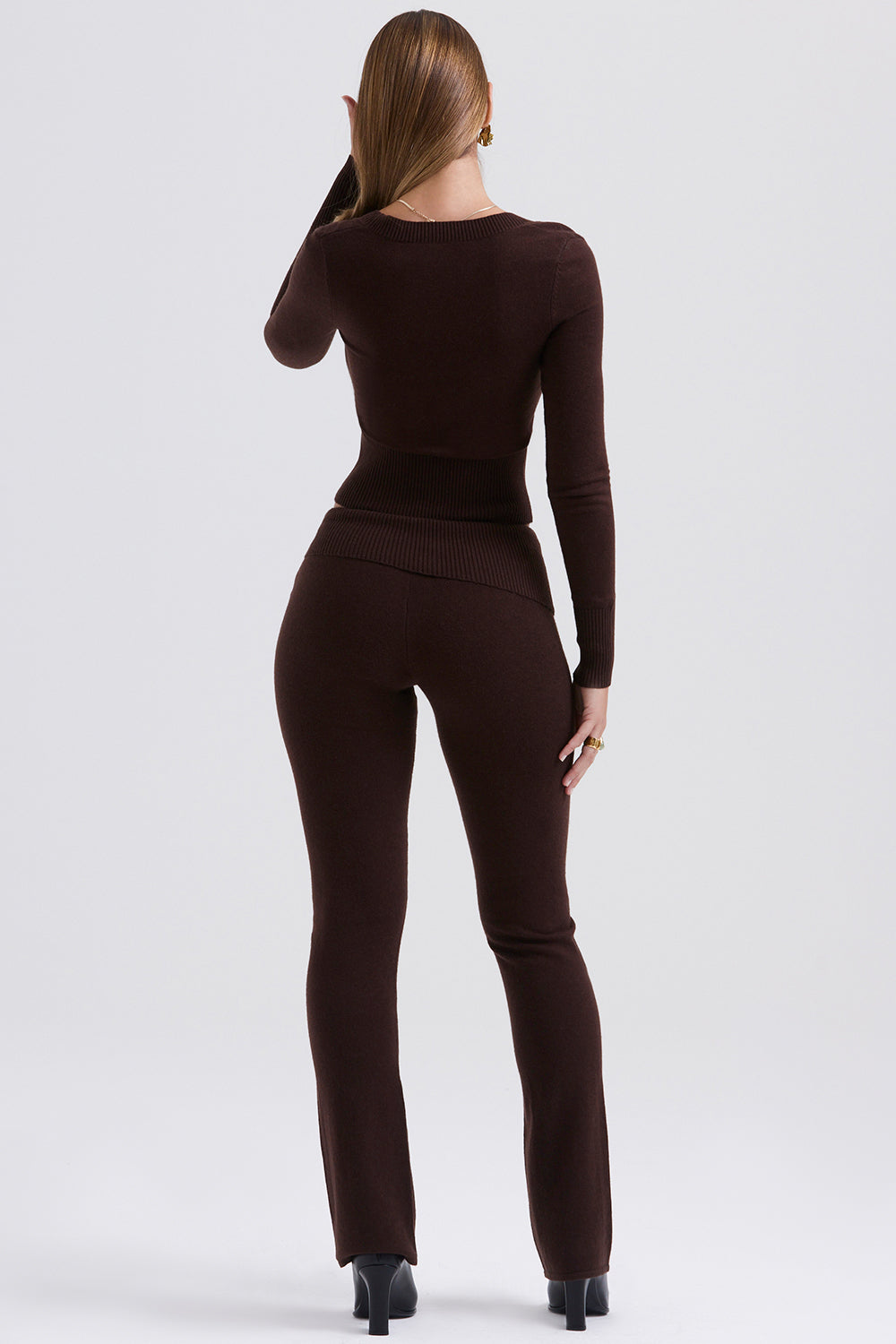 Stilla | Top Med Rund Hals Og Bukser Chokolade Cashmere Blanding