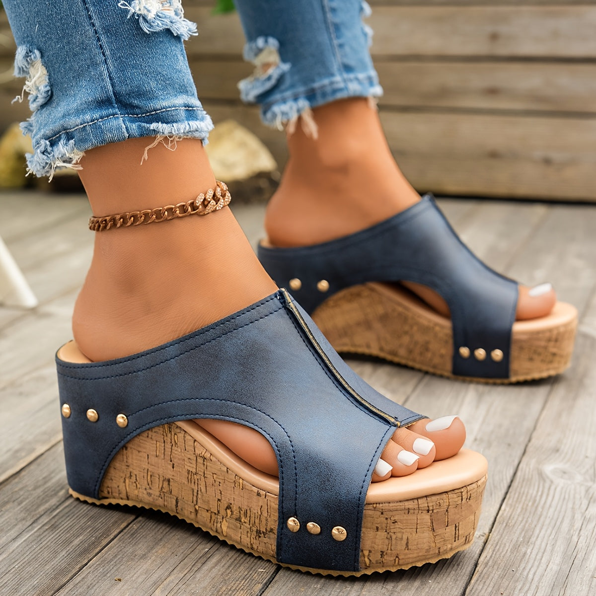 Stilla | Dam Sandal: Blå, Moderigtig, Behagelig, Kilehæle, Sommerstil