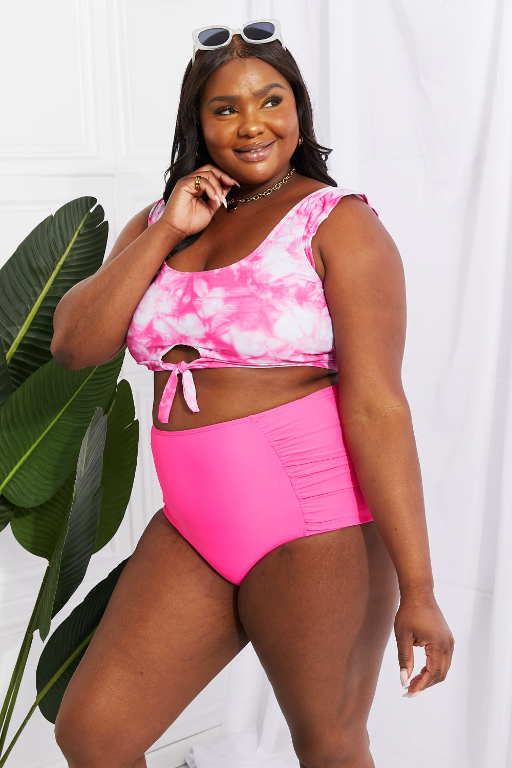 Stilla | West Swim Sanibel Crop Badetop Og Rynkede Bunde Sæt I Pink