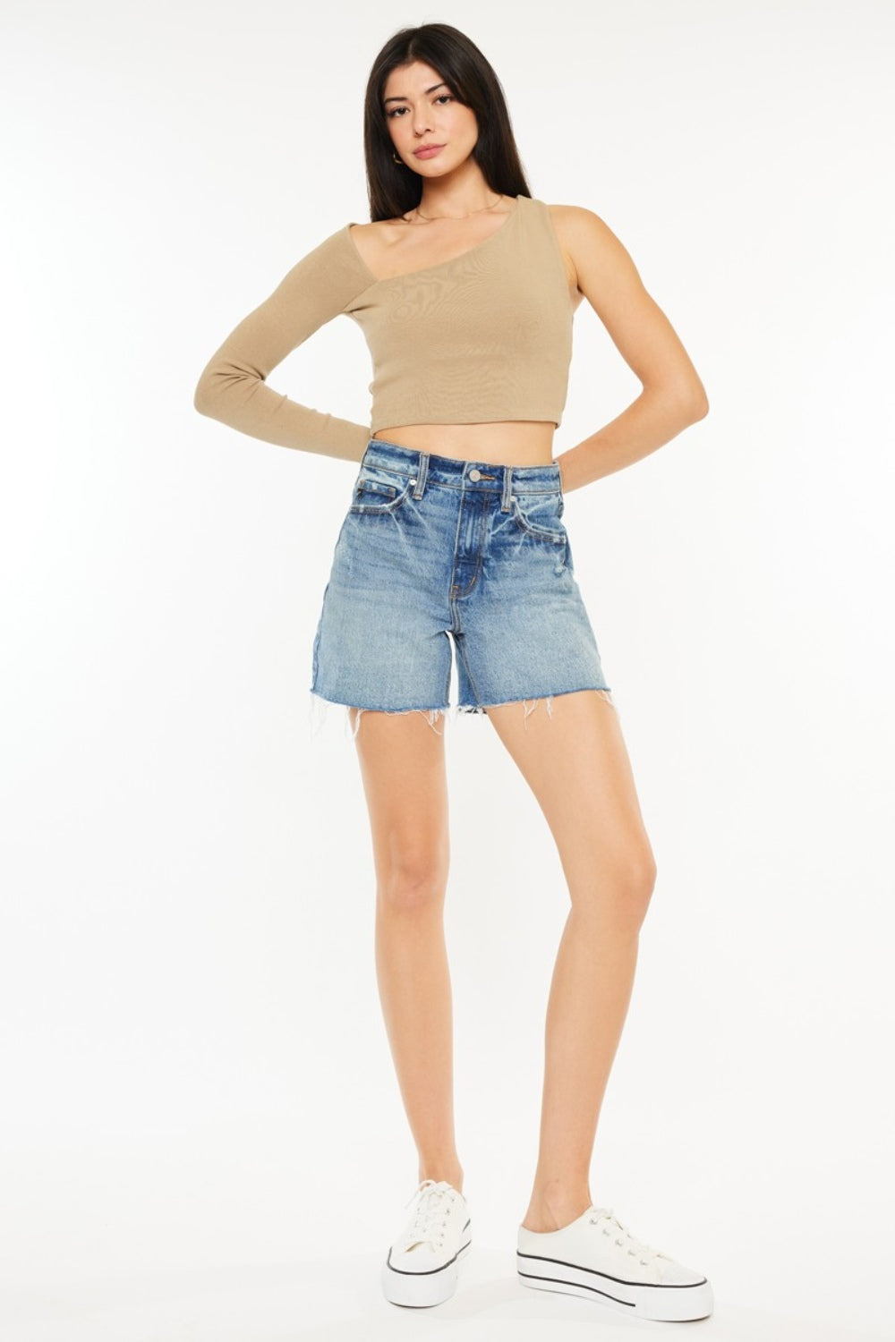 Stilla | Full Size Raw Hem Høj Talje Denim Shorts