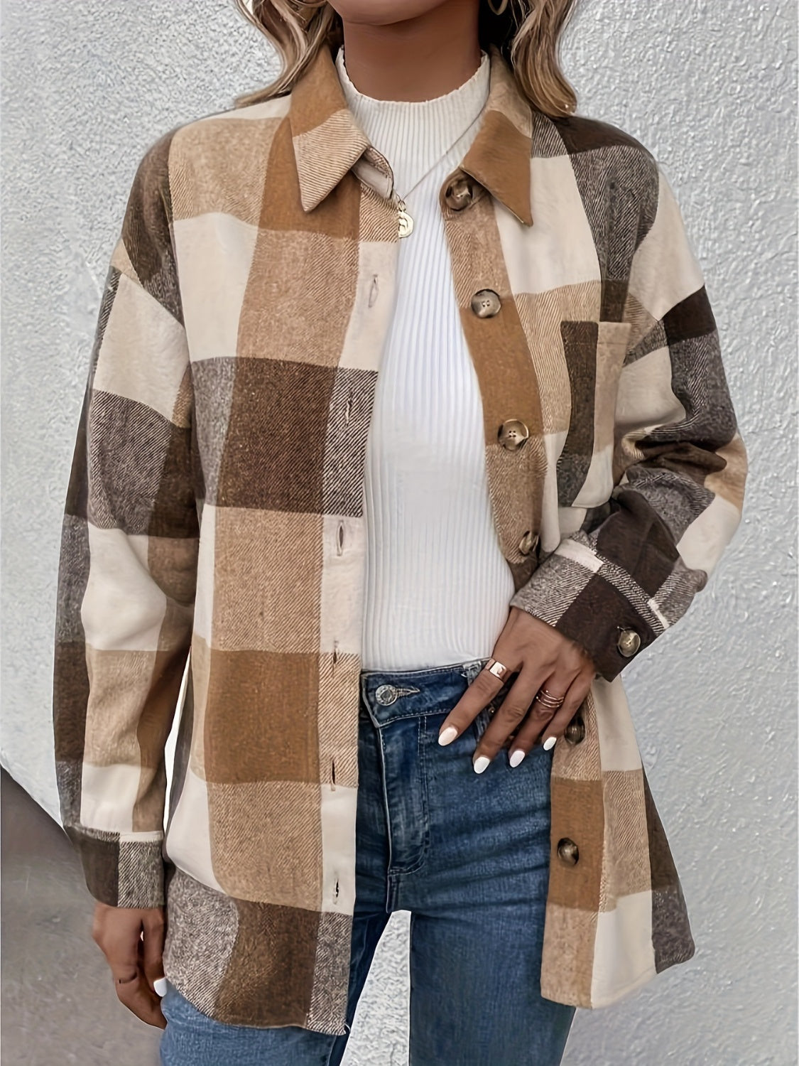 Stilla | Hem Plaid Krave Neck Shacket
