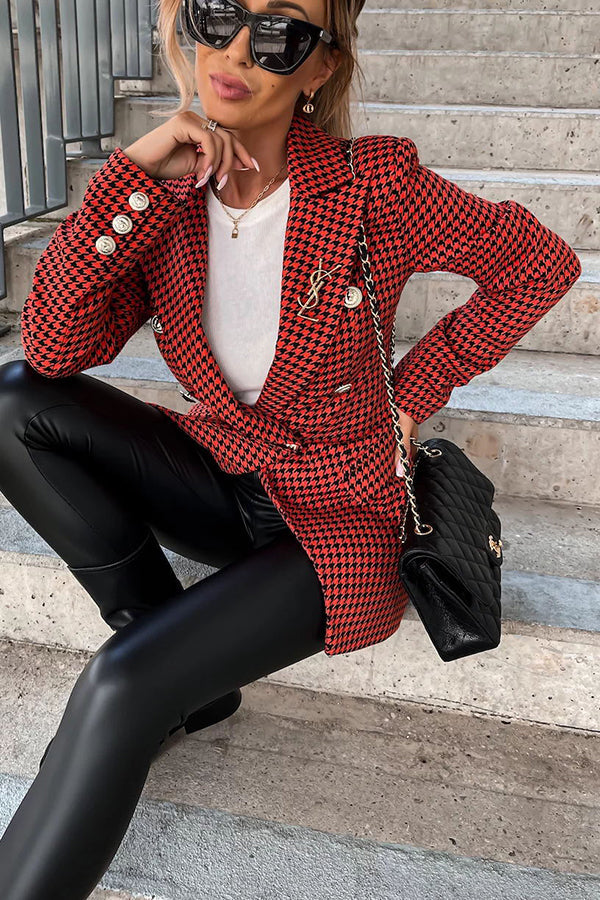 Stilla | Out in Nyc Dobbeltbrystet Houndstooth Blazer