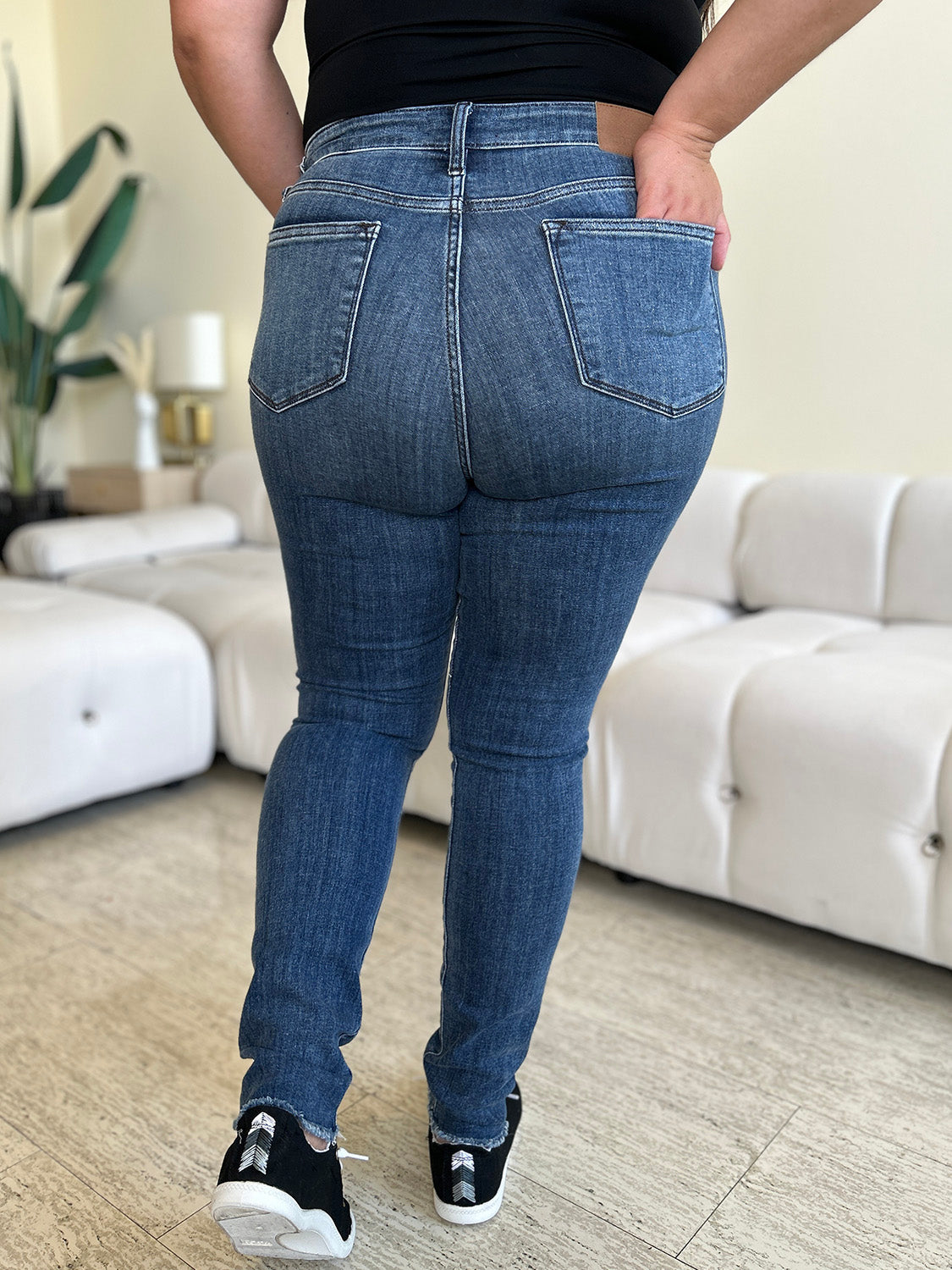 Stilla | Blå Plus Size Høj Talje Distressed Skinny Jeans