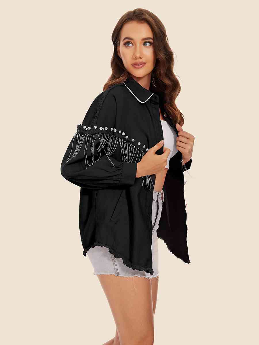 Stilla | Hem Frynse Detalje Denim Jakke