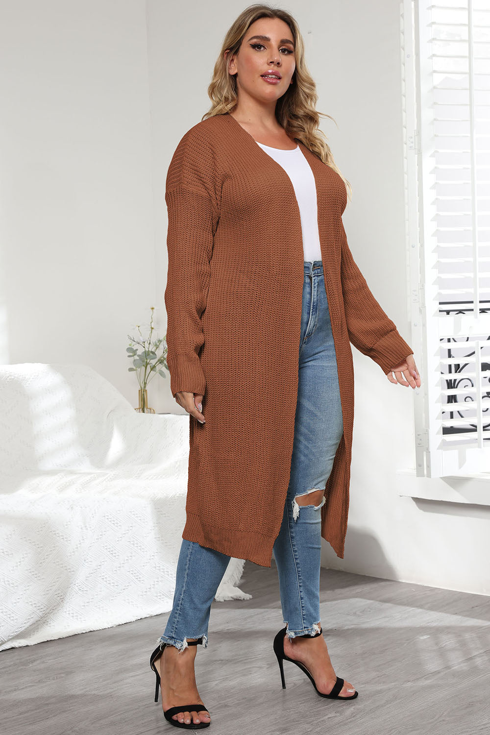 Stilla | Plus Size Åben Front Langærmet Cardigan