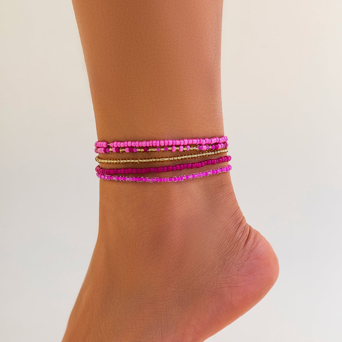 Barbie Pink 5Pcs Krystal Perle Stabelbare Anklet Sæt