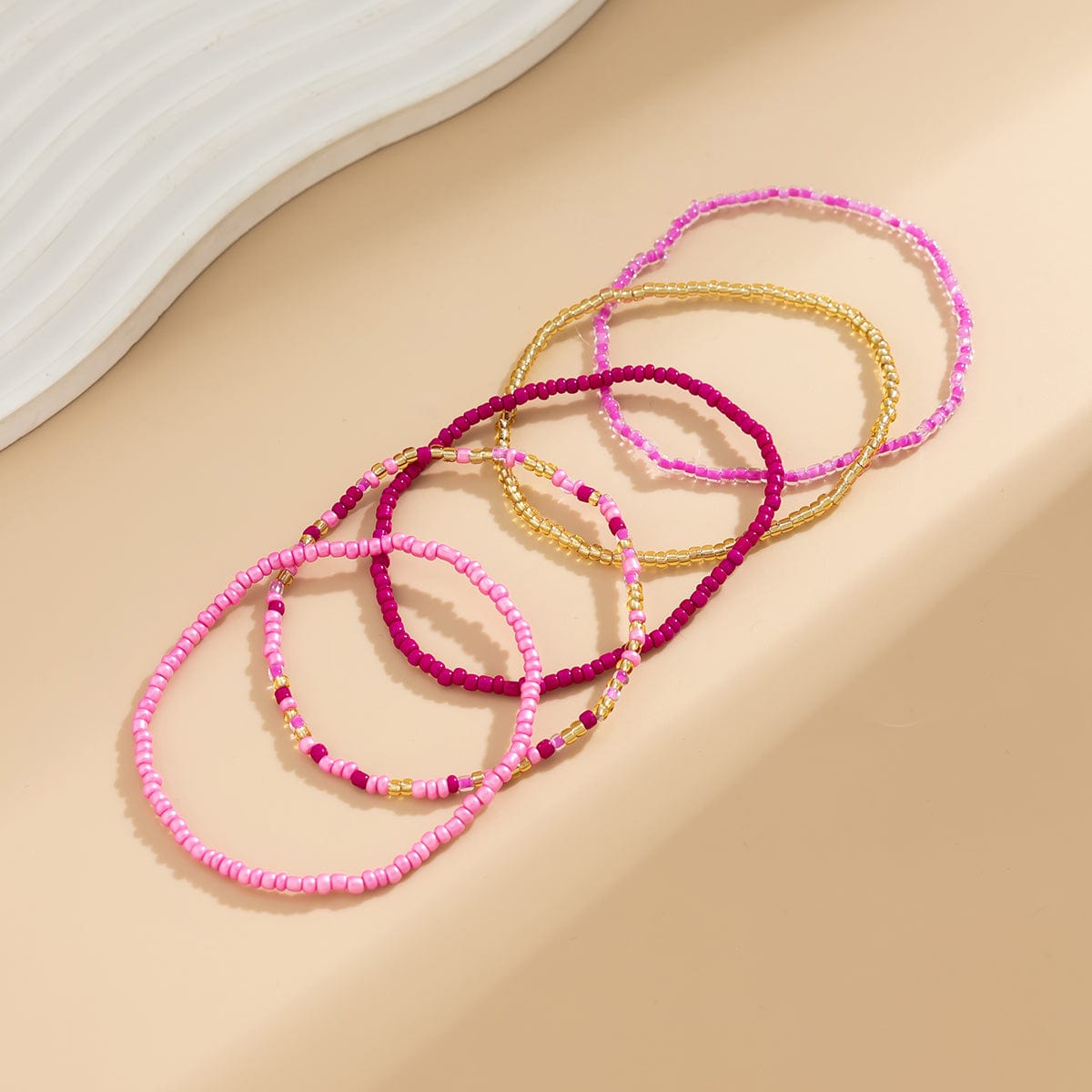 Barbie Pink 5Pcs Krystal Perle Stabelbare Anklet Sæt