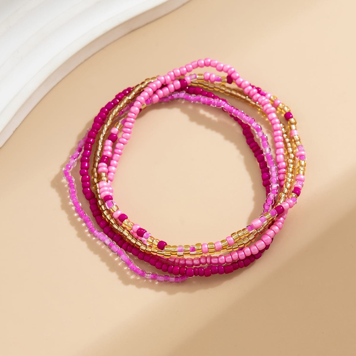 Barbie Pink 5Pcs Krystal Perle Stabelbare Anklet Sæt