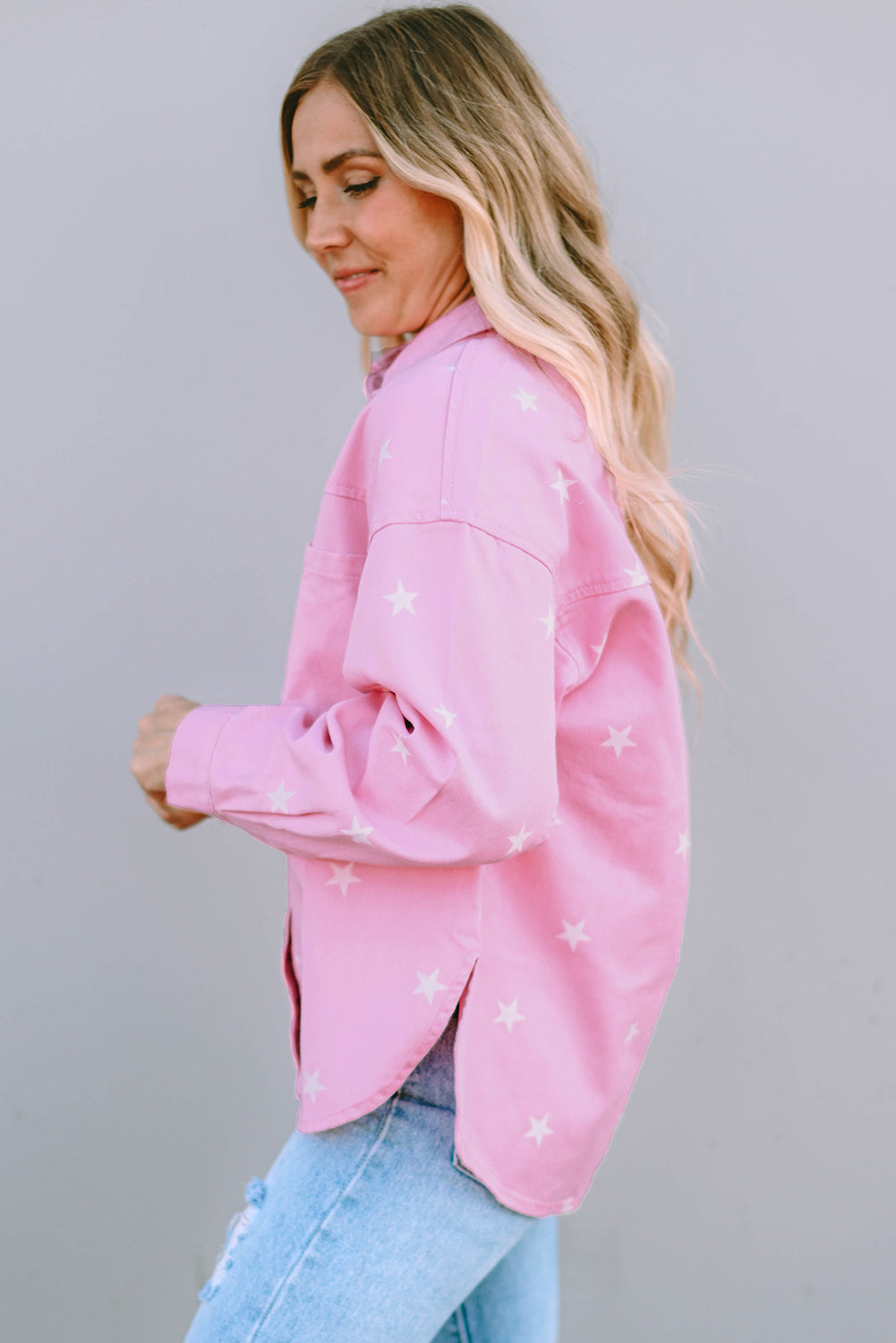Stilla | Mønstret Button up Splittet Denim Jakke