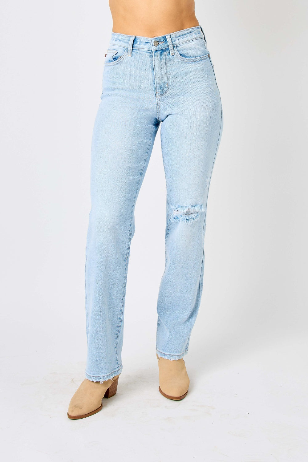 Stilla | Blå Full Size Høj Talje Distressed Straight Jeans