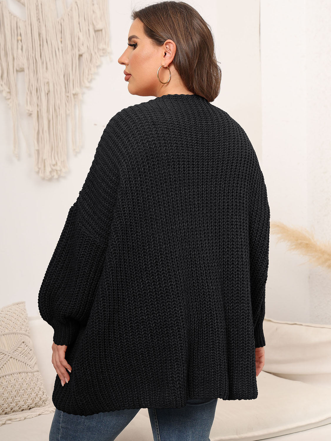 Stilla | Plus Size Åben Front Faldet Skuldre Strik Cardigan