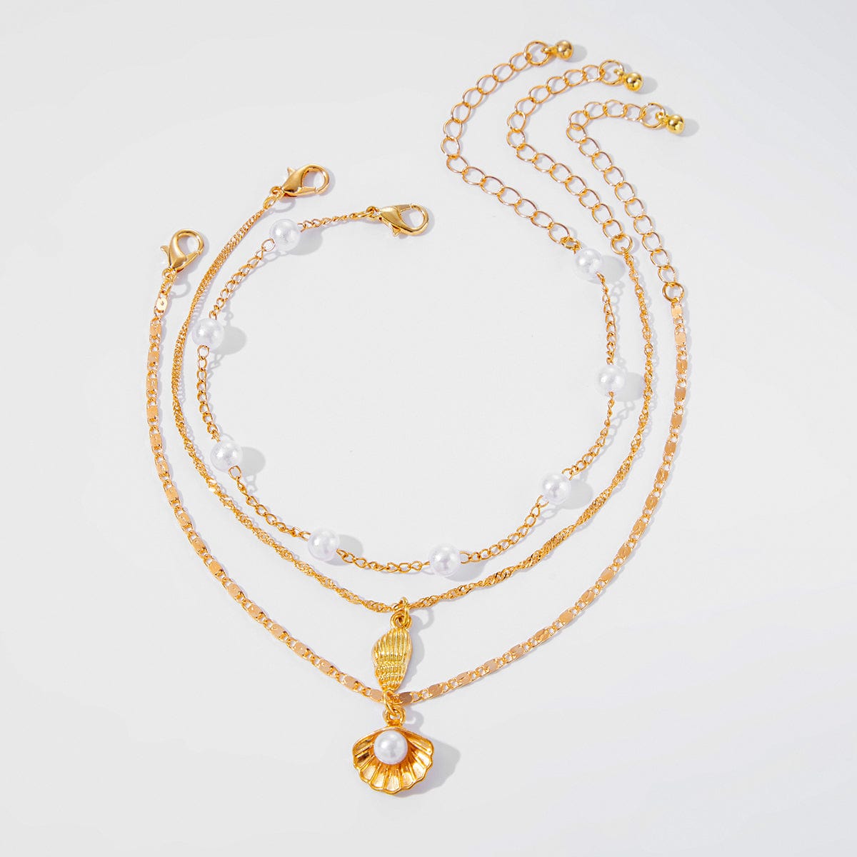 Strandstil Lagdelt Conchsnegl Charms Perlekæde Anklet