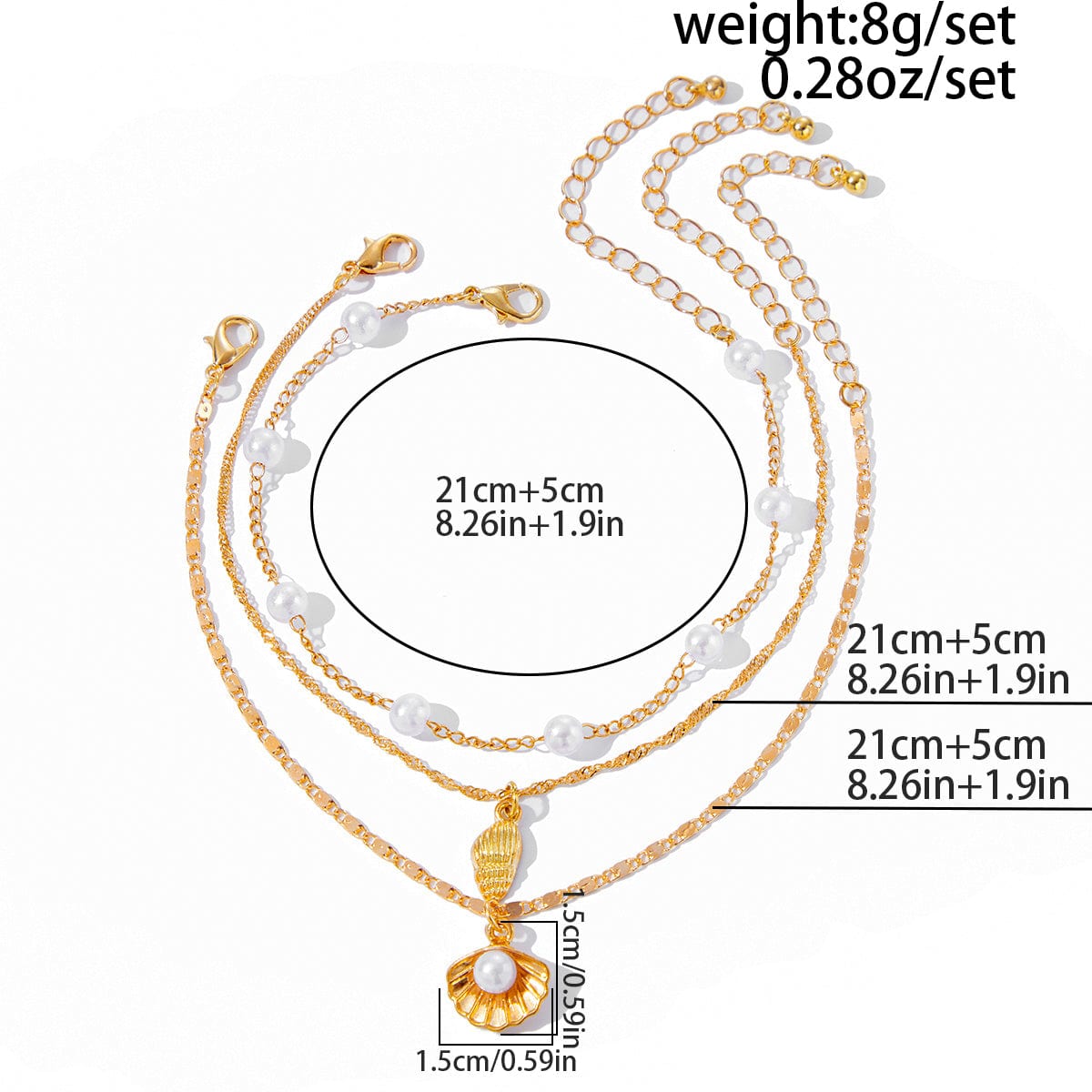 Strandstil Lagdelt Conchsnegl Charms Perlekæde Anklet