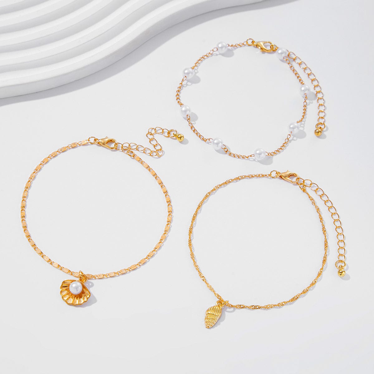 Strandstil Lagdelt Conchsnegl Charms Perlekæde Anklet
