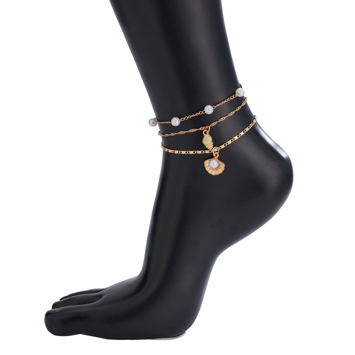 Strandstil Lagdelt Conchsnegl Charms Perlekæde Anklet