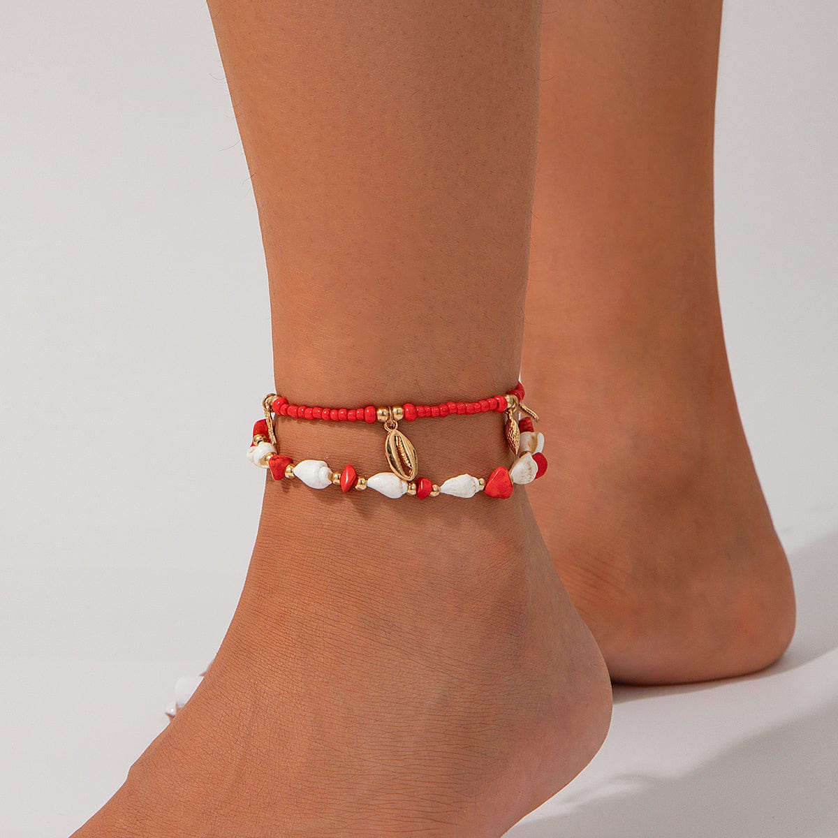 Strandstil Lagdelt Conch Søstjerne Charms Turkis Frøperle Anklet Sæt