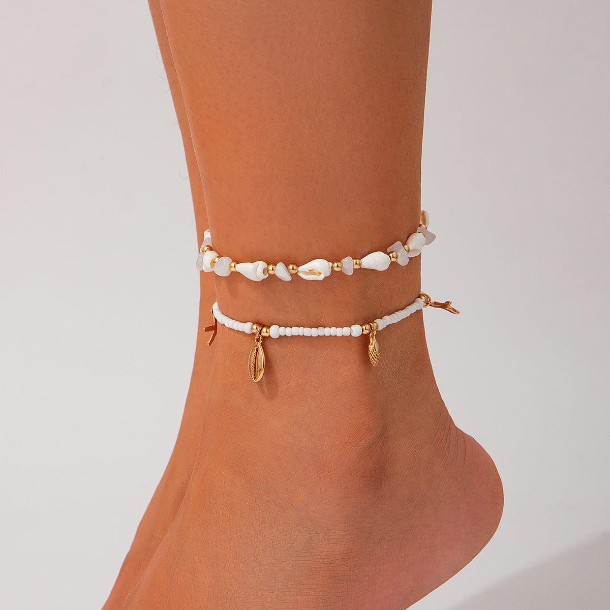 Strandstil Lagdelt Conch Søstjerne Charms Turkis Frøperle Anklet Sæt