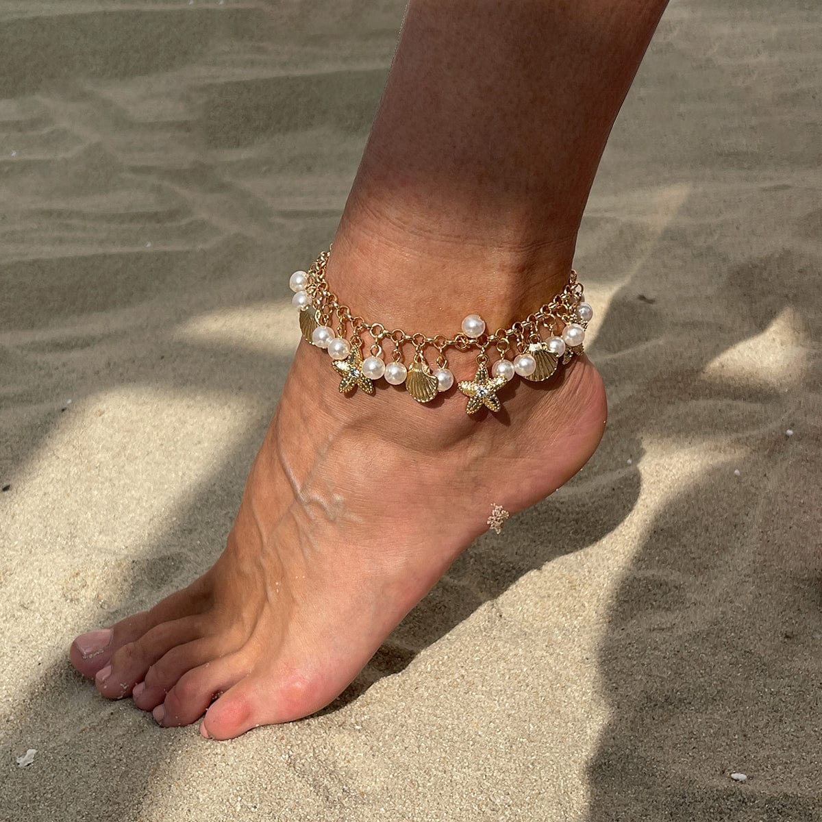 Strandstil Perleskald Søstjerne Kvast Anklet