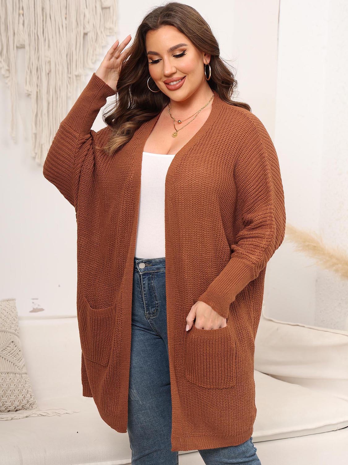 Stilla | Plus Size Åben Front Cardigan Med Lommer