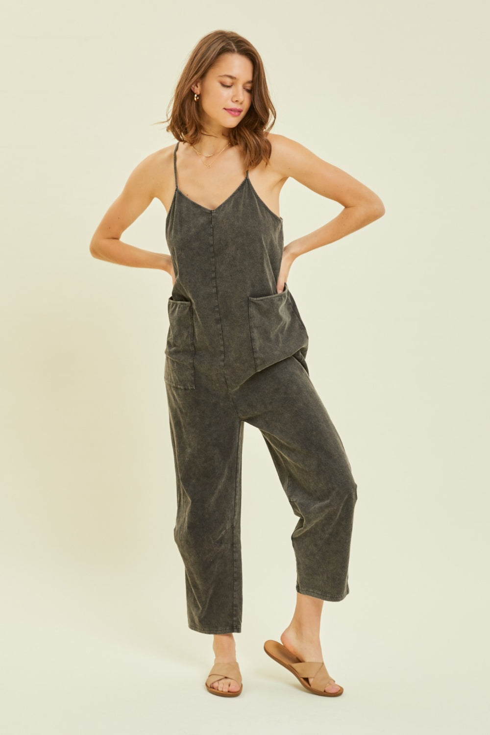 Stilla | Fuld Størrelse Mineral-vasket Oversized Jumpsuit Med Lommer
