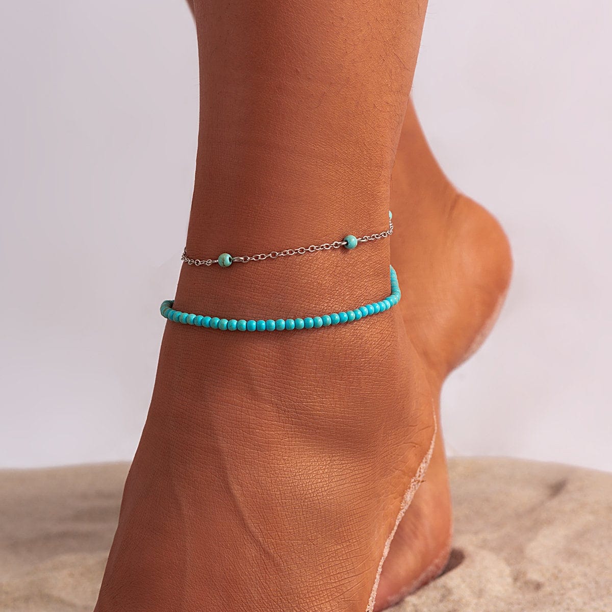 Bohemia Laget Frø Perle Turquoise Ankel Sæt