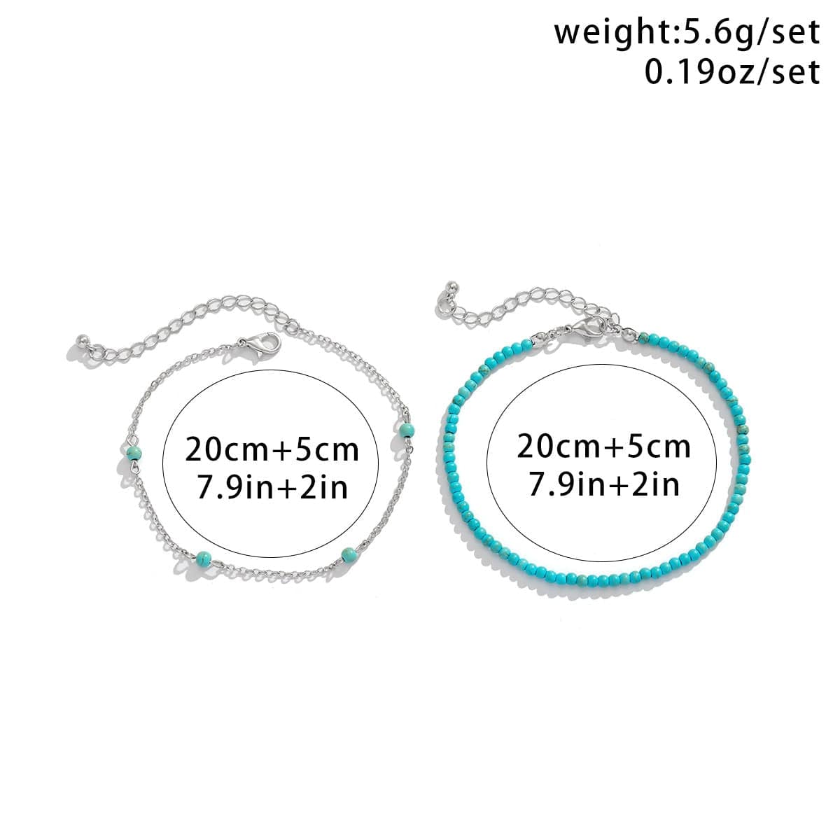 Bohemia Laget Frø Perle Turquoise Ankel Sæt