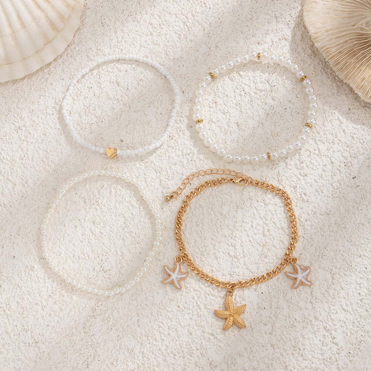 Boho 4Pcs Emalje Søm Starfish Charme Perle Seed Perle Anklet Sæt