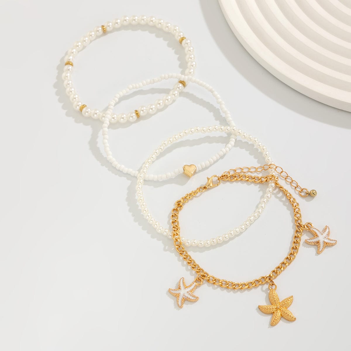 Boho 4Pcs Emalje Søm Starfish Charme Perle Seed Perle Anklet Sæt