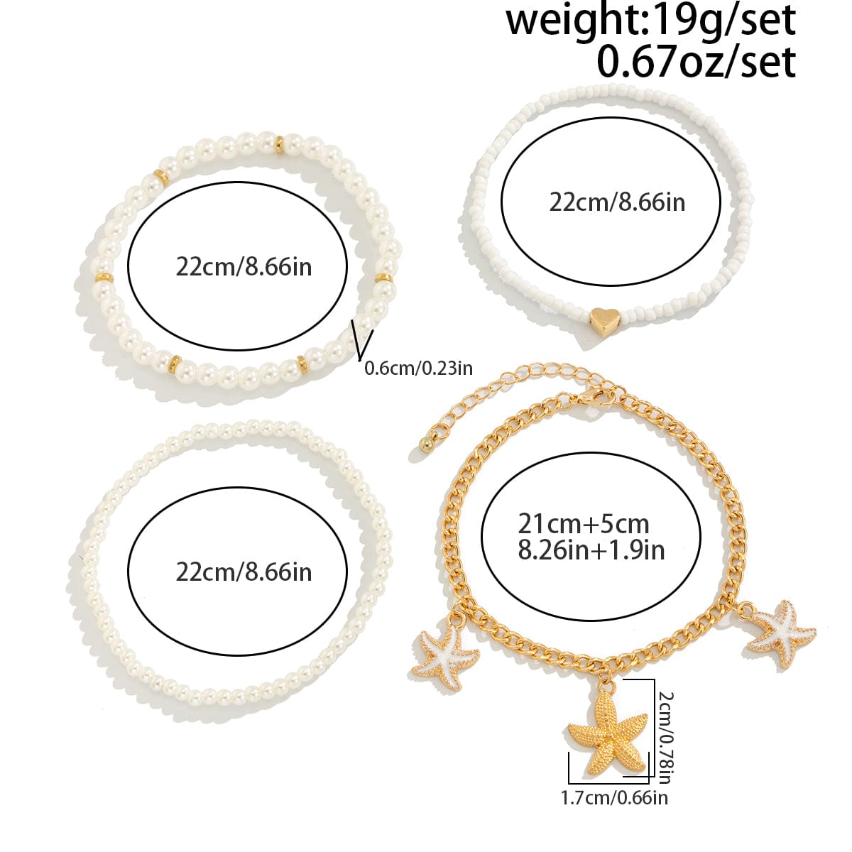 Boho 4Pcs Emalje Søm Starfish Charme Perle Seed Perle Anklet Sæt