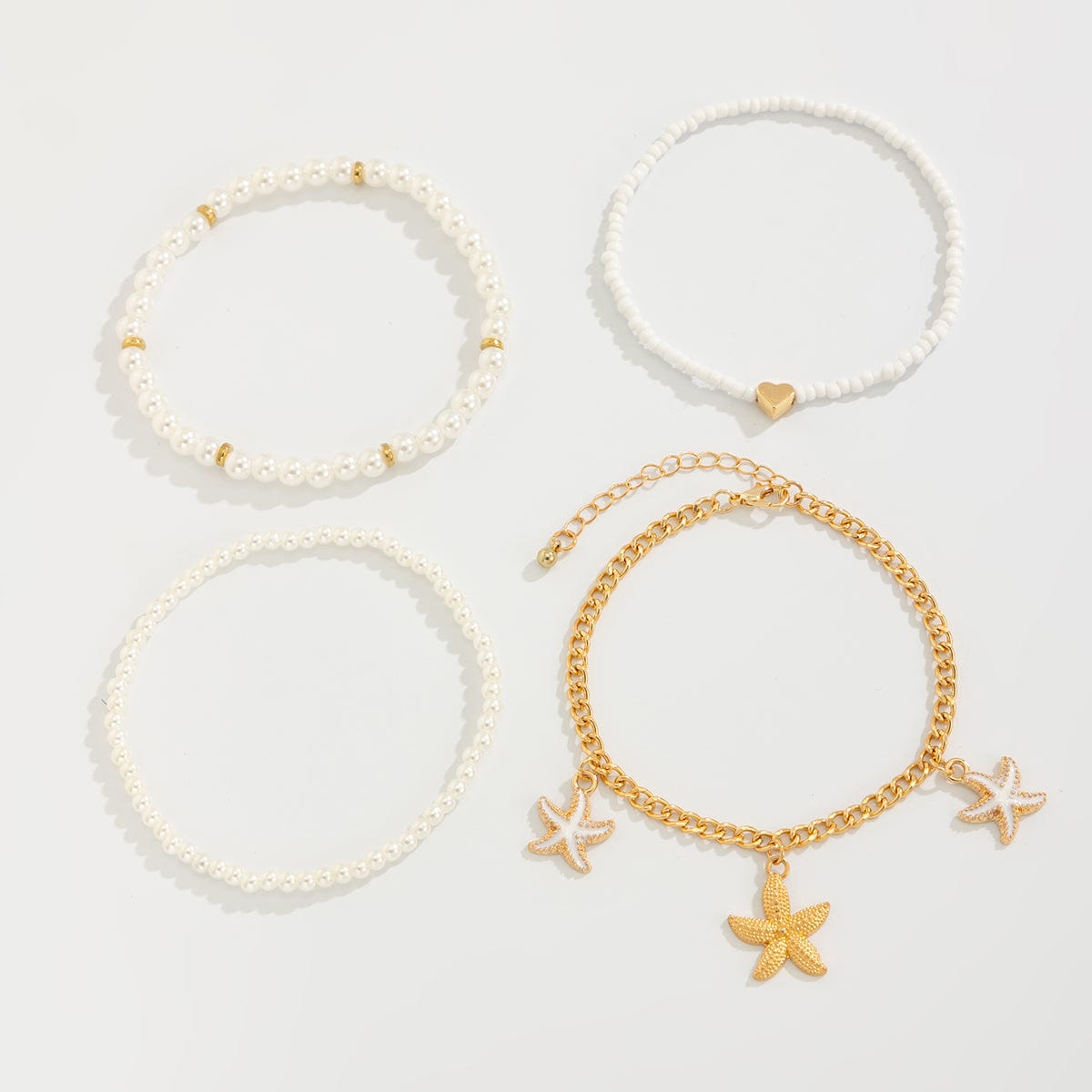 Boho 4Pcs Emalje Søm Starfish Charme Perle Seed Perle Anklet Sæt