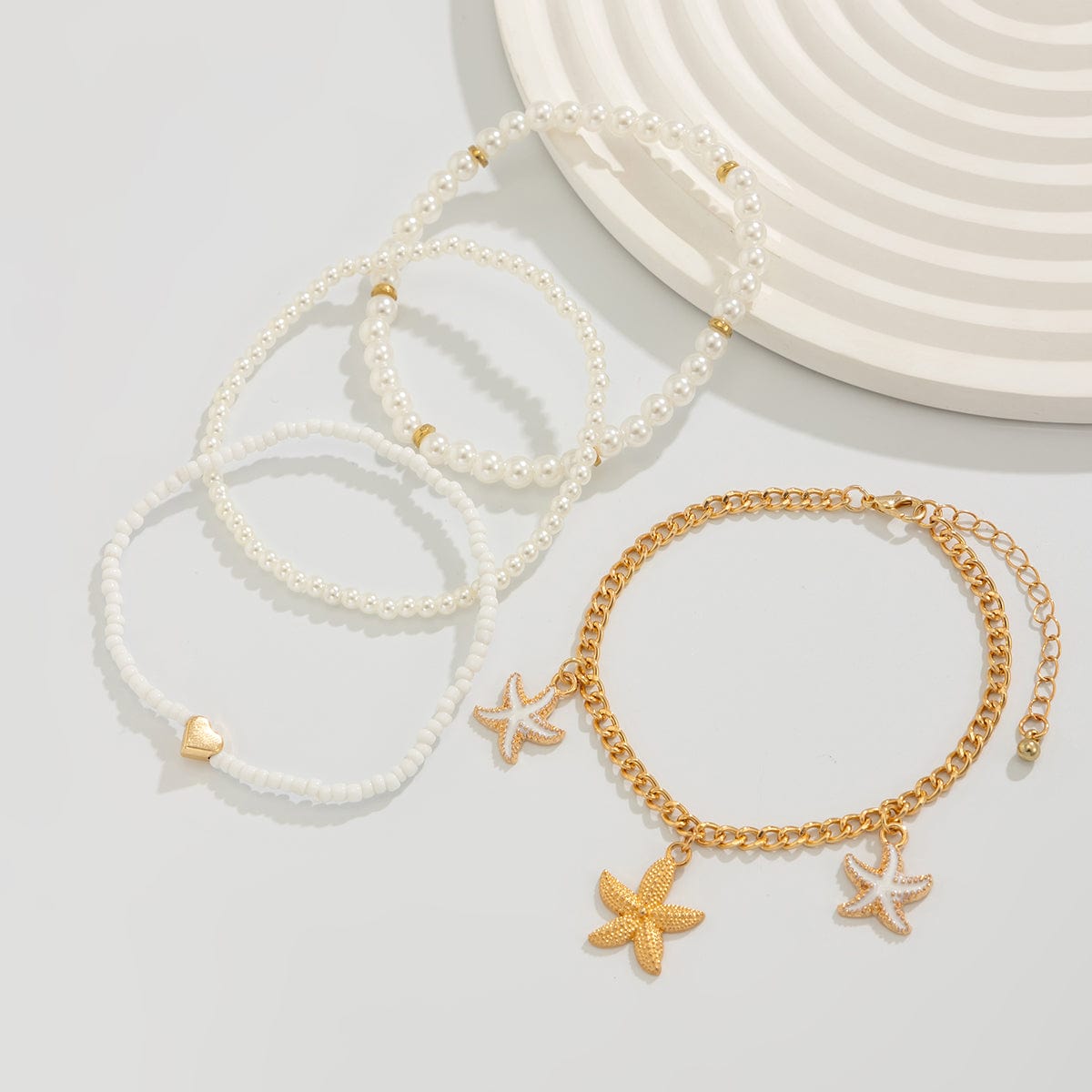 Boho 4Pcs Emalje Søm Starfish Charme Perle Seed Perle Anklet Sæt
