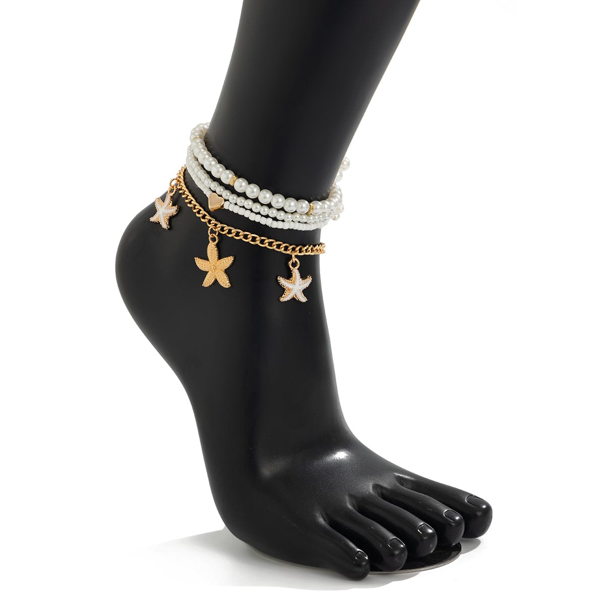 Boho 4Pcs Emalje Søm Starfish Charme Perle Seed Perle Anklet Sæt