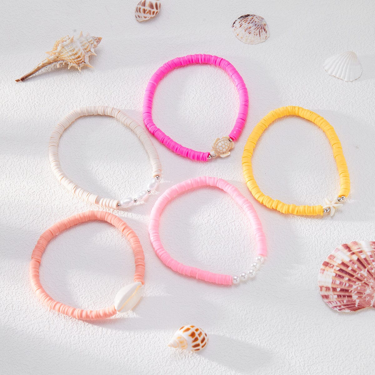 Boho 5pcs Conch Søhest Skildpadde Charme Perle Polymer Ler Perle Anklet Sæt