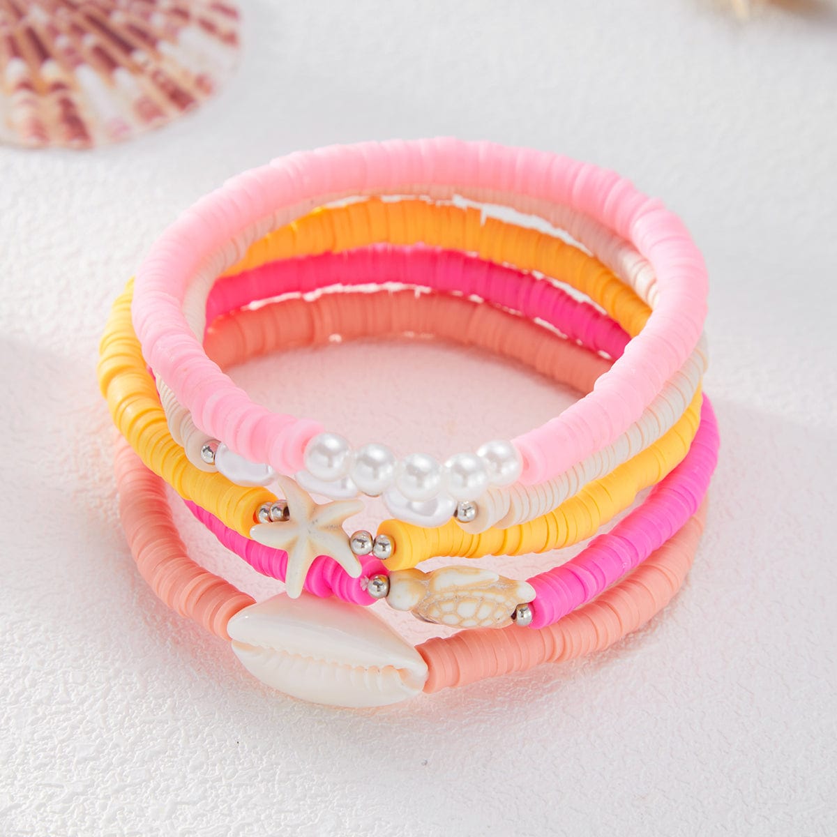 Boho 5pcs Conch Søhest Skildpadde Charme Perle Polymer Ler Perle Anklet Sæt