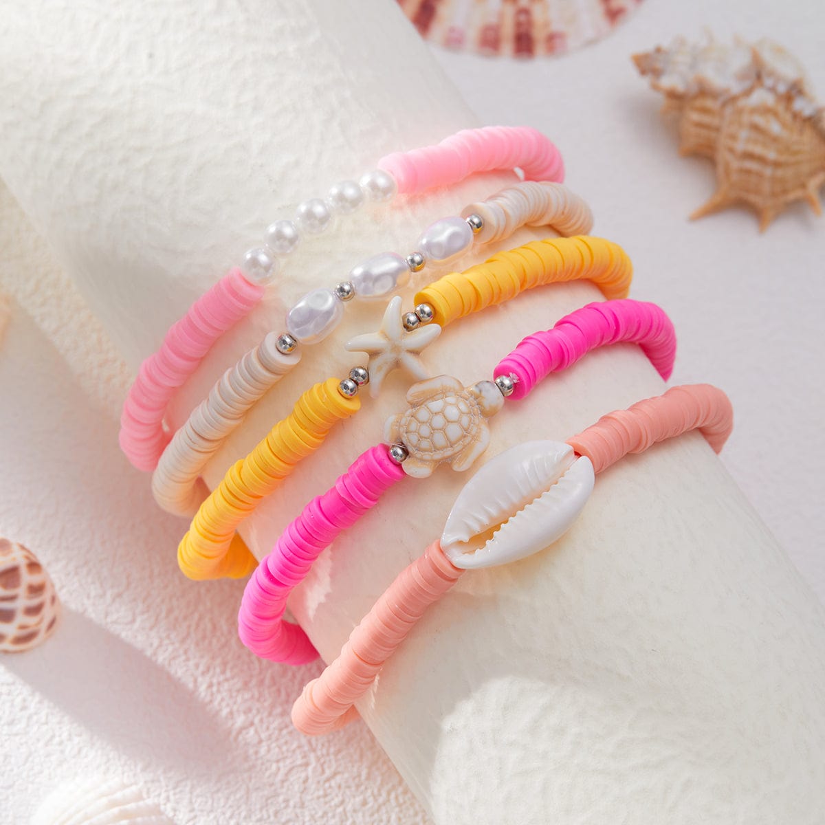 Boho 5pcs Conch Søhest Skildpadde Charme Perle Polymer Ler Perle Anklet Sæt