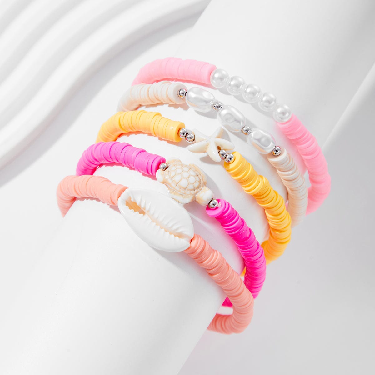 Boho 5pcs Conch Søhest Skildpadde Charme Perle Polymer Ler Perle Anklet Sæt