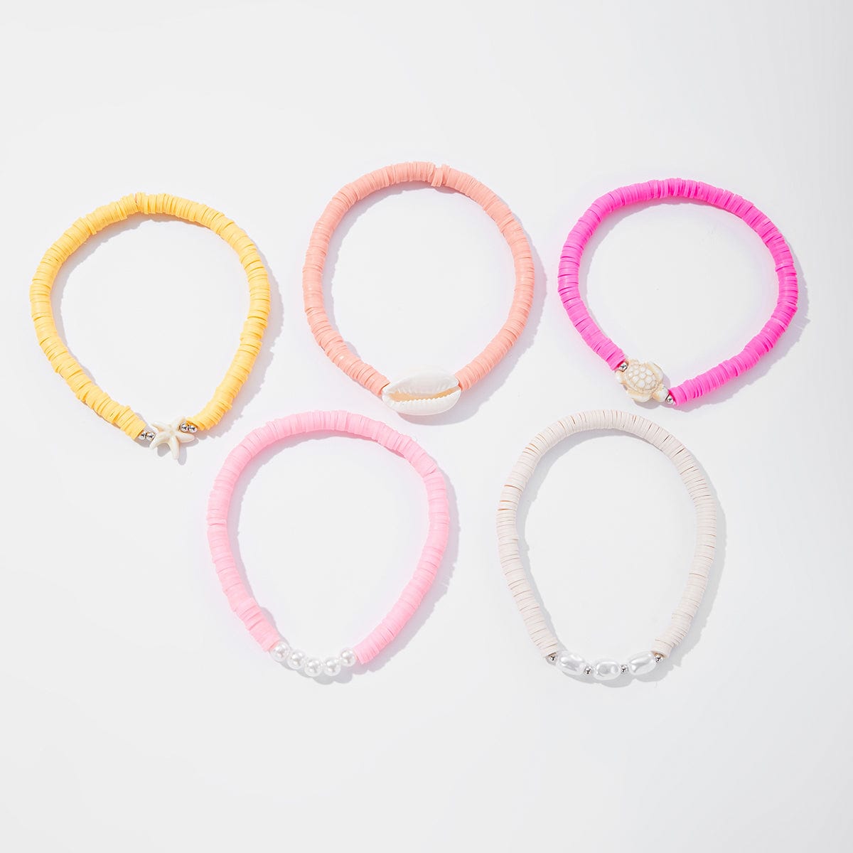 Boho 5pcs Conch Søhest Skildpadde Charme Perle Polymer Ler Perle Anklet Sæt